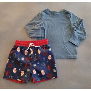 MARVEL Spiderman Toddler Boy Swim-short & CAT&JACK Lg Sleeve T-Shirt--Sz 2T/both
